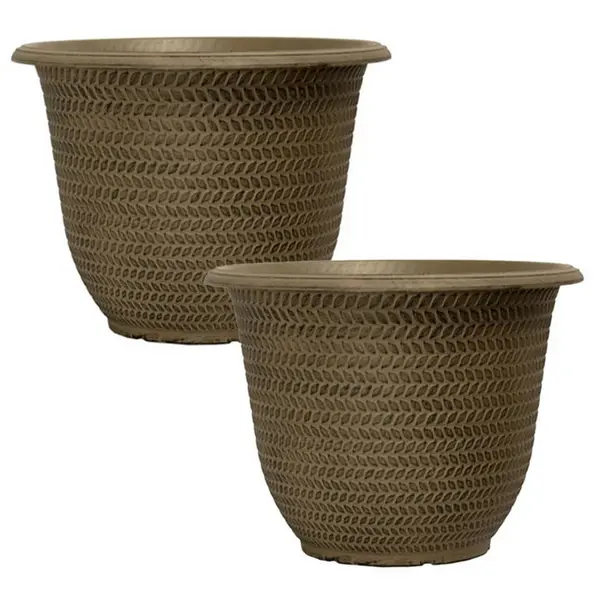 image of YouGarden Pair of Parker Planters (12) - Shaded Taupe 30cm Diame Brown 40156405000