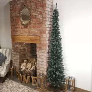 Image of Premier Decorations Ltd - 220cm (7ft 3') Premier Pencil Style Slim Flocked Snow Christmas Tree in Green