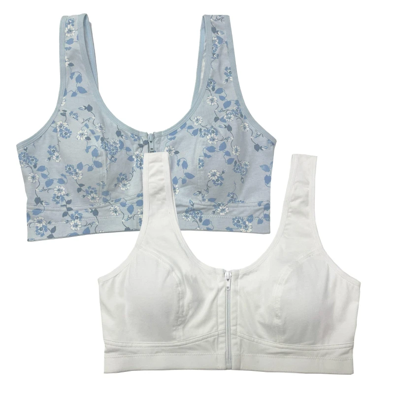 Image of Be You Pack Floral Zip Cotton Bra - Blue Blue 32B