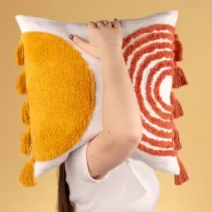 Image of Archow Cotton Tufted Cushion Brick/Ochre, Brick/Ochre / 45 x 45cm / Polyester Filled
