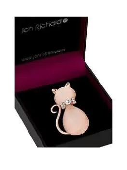 image of Jon Richard Peach Crystal Stone Cat Brooch, One Colour, Women