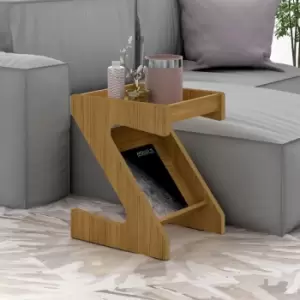 Naples SideEnd Table Oak Effect Finish z Shaped Storage