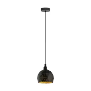 image of Pendant Light Black Powder Coated Inside Gold Cut Out Shade Bulb E14 1x40W