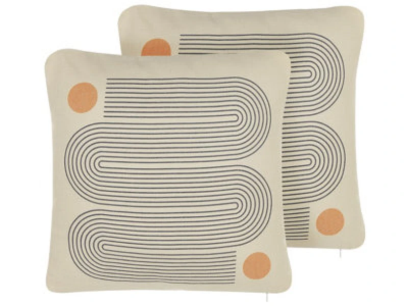 Image of Beliani Set Of 2 Decorative Cushions Calibrachoa 45 X 45cm White Geometric Pattern