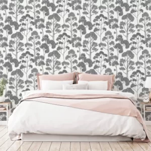 Image of Delamere White and Silver Wallpaper Silver
