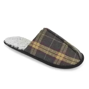 Mens Fur Lined Check Mule Slippers (UK 9-10) (Brown)