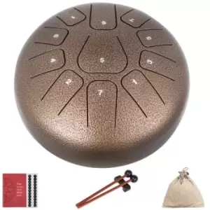 Image of VEVOR Handpan Steel Tongue Drum Instrument 11 Notes 8" Hand Drum Chestnut