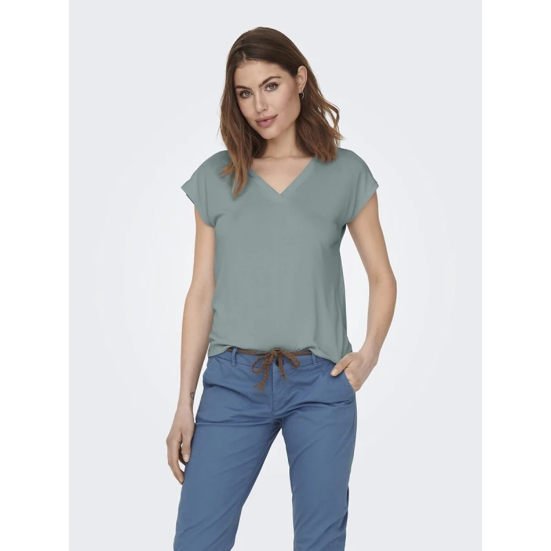 Image of Only V-Neck Short Sleeve T-Shirt Blue-Green Modal S