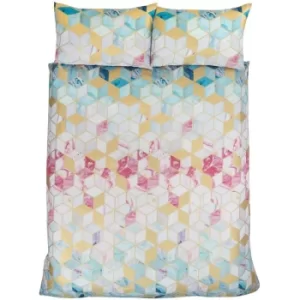 Image of Quartz King Size Duvet Cover Set Geometric Multicoloured Bedding Bed Set