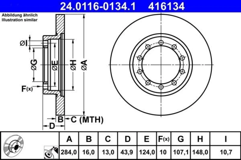 Image of ATE 24.0116-0134.1 Brake disc Solid, Coated Brake Disc (82)