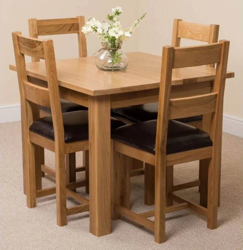 Image of Thats Furniture Oslo 90 x 90cm Oak Small Dining Table & 4 Lincoln Oak Chairs in Brown Brown Unisex 90 x 90 cm