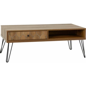 Ottawa 1 Drawer Living Room Coffee Table Medium Oak Effect & Black - Seconique