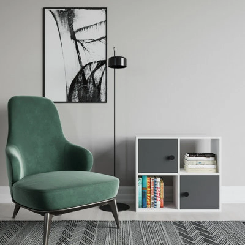 Image of Decorotika Tuttle 2-Tier And 2 Cabinets Bookcase White & Anthracite