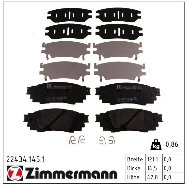 Image of ZIMMERMANN Brake pad set ZIMMERMANN 22434.145.1