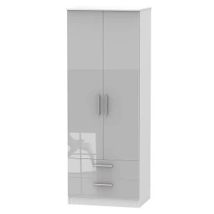 Image of Goodland Ready Assembled Tall 2-Door Wardrobe with Drawers - Grey