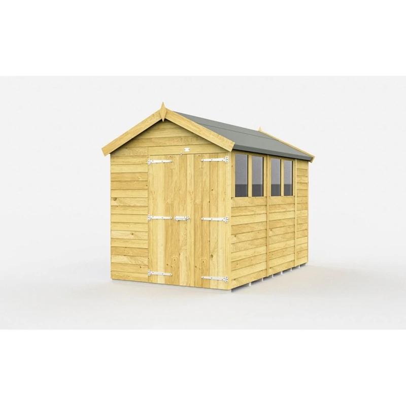 Image of Buttercup Farm 7 x 10 Feet Apex Shed - Double Door W/ Windows - L302 x W214 x H217cm in Brown Brown Unisex