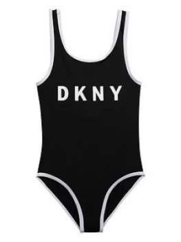 Image of DKNY Girls Logo Swimsuit - Black, Size Age: 10 Years, Women