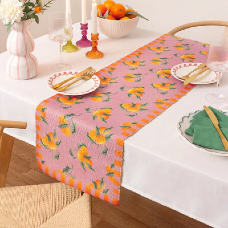 Image of Oranges Indoor Outdoor Table 180cm x 35cm Runner Pink
