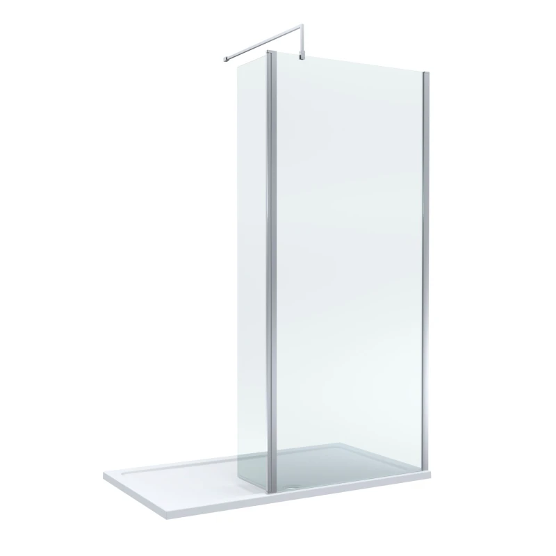 Image of Balterley 8mm Glass Wetroom Screen and Return Chrome and Tray 1400 x 900mm Silver