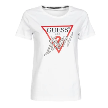 image of Guess SS CN ICON TEE womens T shirt in White - Sizes S,M,L,XL,XS