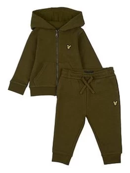 Image of Lyle & Scott Toddler Boys Logo Zip Hoodie And Jog Set - Khaki, Size 2 Years