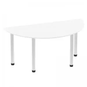Image of Impulse 1600mm Semi-Circle Table White Top Brushed Aluminium Post Leg