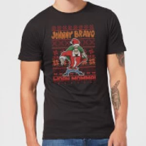 Image of Johnny Bravo Johnny Bravo Pattern Mens Christmas T-Shirt - Black - M