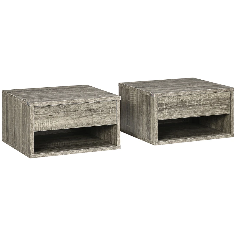 Image of HOMCOM Floating Bedside Table Set of 2 Wall Mounted Nightstand Brown, Brown 831-630V00GY