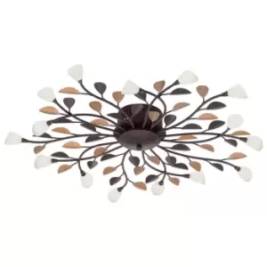 Image of Flush Ceiling Light Antique Brown Gold Shade White Glass Chalked Bulb G4 15x10W