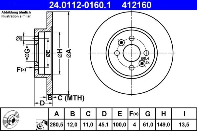 Image of ATE 24.0112-0160.1 Brake disc solid, Coated Brake Disc (82)