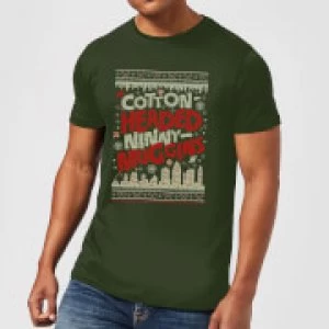 image of Elf Cotton-Headed-Ninny-Muggins Knit Mens Christmas T-Shirt - Forest Green - XXL