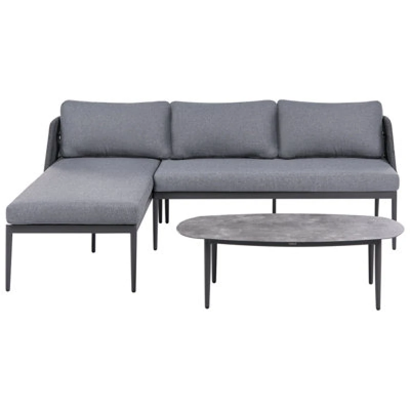 Image of Beliani Garden Corner Sofa With Table 3 Seater Leffe Right Hand Metal Grey
