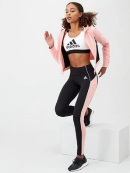Image of adidas Hood & Tight Track Suit - Pink/Black, Pink, Size 2Xs, Women