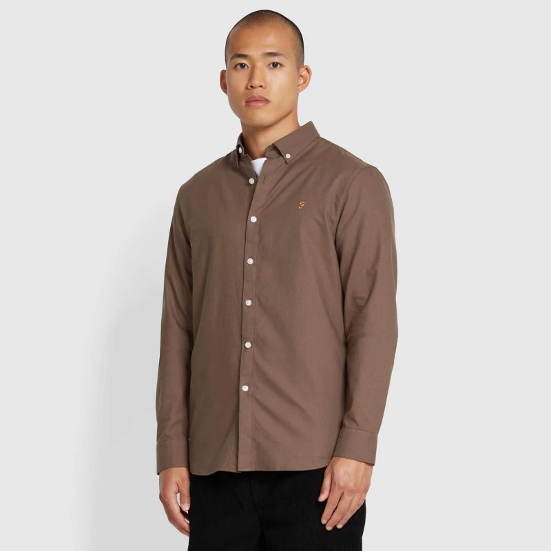 Image of Debenhams Debenhams Men Brewer Long Sleeve Shirt Mushroom Grey Size: large mushroom L Male 5063012661657