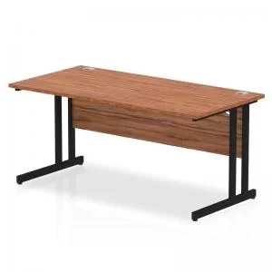 image of Impulse 1600 x 800mm Straight Desk Walnut Top Black Cantilever Leg