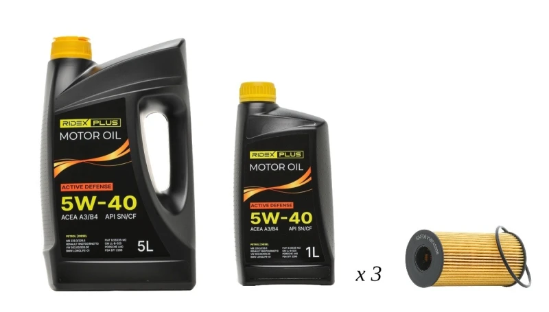 Image of RIDEX PLUS 100908O0049P Oil change kit (oil filter + engine oil) Oil change kit (oil filter + engine oil) (100908)