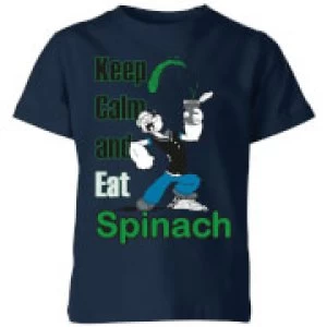 Image of Popeye Keep Calm And Eat Spinach Kids T-Shirt - Navy - 11-12 Years