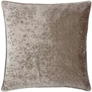 image of Paoletti Ripple Luxurious Plush Velvet Piped Edge Cushion Cover, Taupe, 50 x 50 Cm