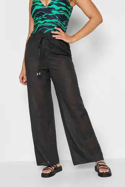 image of Long Tall Sally Tall Wide Leg Cotton Trousers Black