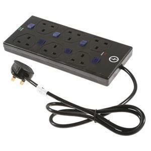 Image of Surge Protected Extension Lead 6 way Socket 2m Cable Black S6ISMC