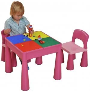 image of 5 in 1 Table and Chairs WritingLego TopSandWaterStorage.