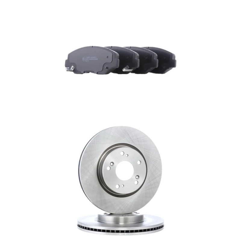 Image of RIDEX 3405B3192 Brake disc and pads set Front Axle, Brake Disc Type: internally vented, with acoustic wear warning, with adhesive film Brake Set,disc