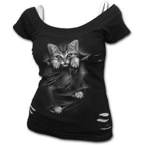 Image of Bright Eyes Womens XX-Large 2In1 White Ripped Top - Black