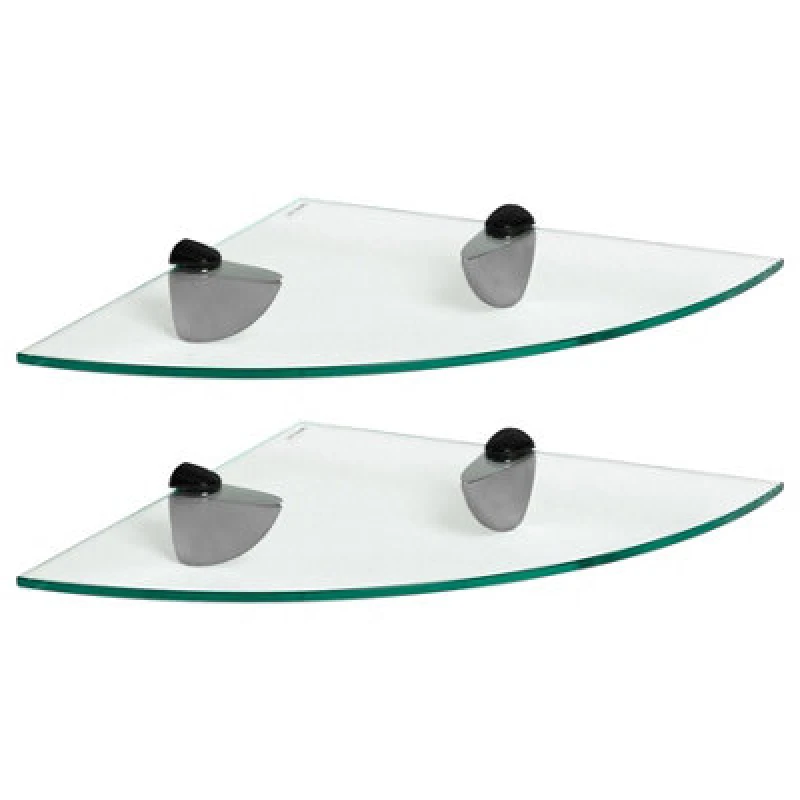 Image of Harbour Housewares 2X Floating Glass Corner Shelves - 30Cm - Black Brackets - Bathroom Shower Storage Vanity Display Unit Shelf