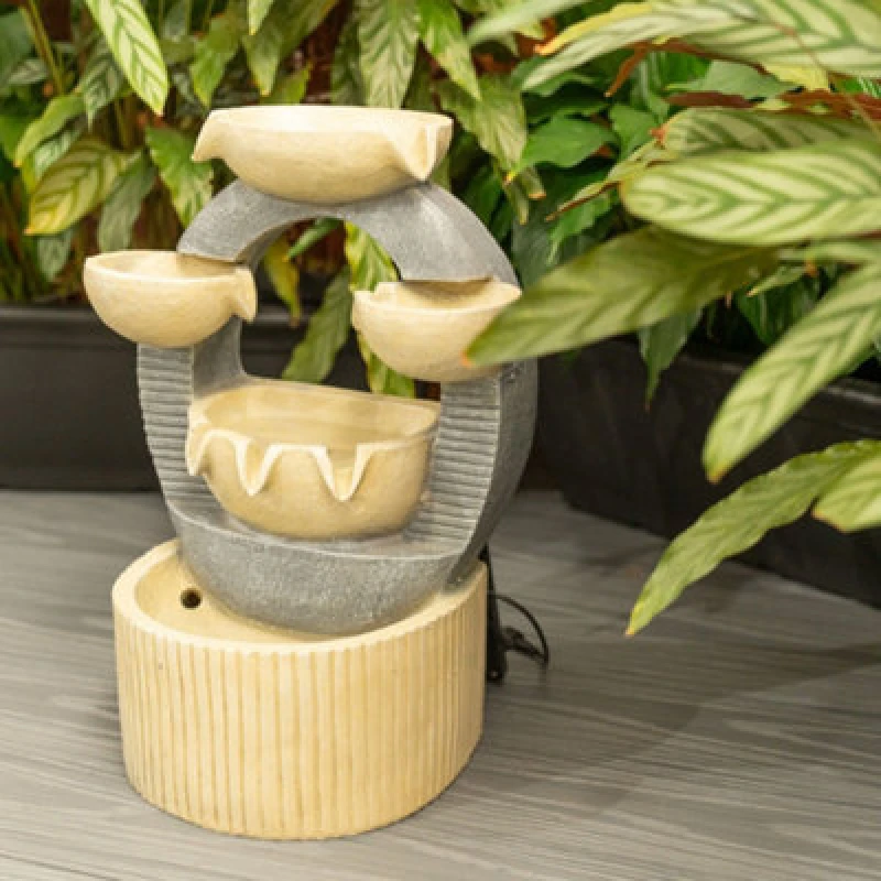 Image of ValueLights Solar Powered Outdoor Cascading Water Feature Fountain - Bowls Design Natural