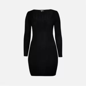 Missguided Recycled Plus Size Square Neck Knit Rib Mini Dress - Black