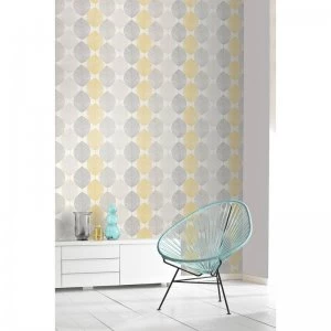 image of Scandi Leaf Yellow Glitter Wallpaper