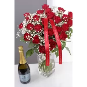 image of 24 Red Roses and Gypsophila with Personalised Ribbon (La Delfina ...