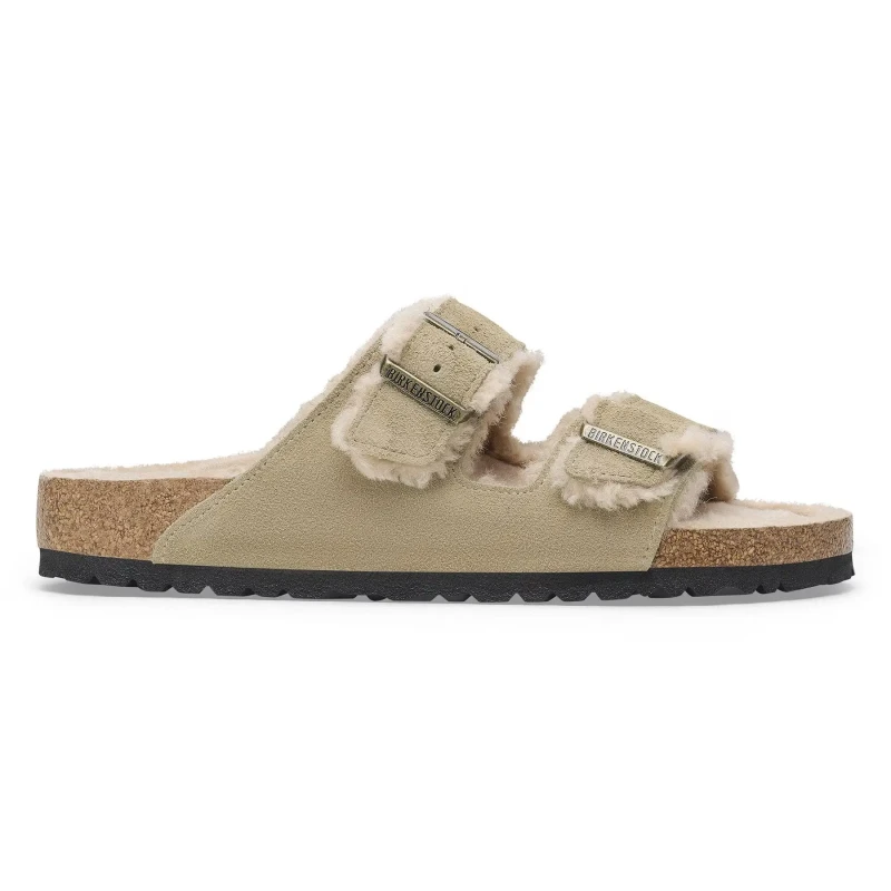 Image of Birkenstock Suede leather and fur sandals Birkenstock Arizona Shearling Beige Unisex 42