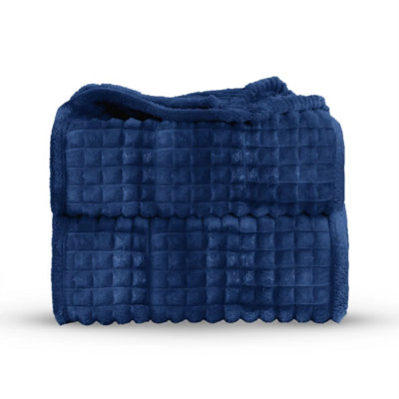 Image of Velosso Elegant Waffle Style Ribbed Thermal Plush Throw - Cosy Winter Embossed Fur Blanket For Sofa, Bed - 150Cm X 200Cm - Navy